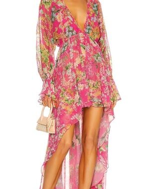 Hemant and Nandita Pink Floral High-Low Dress